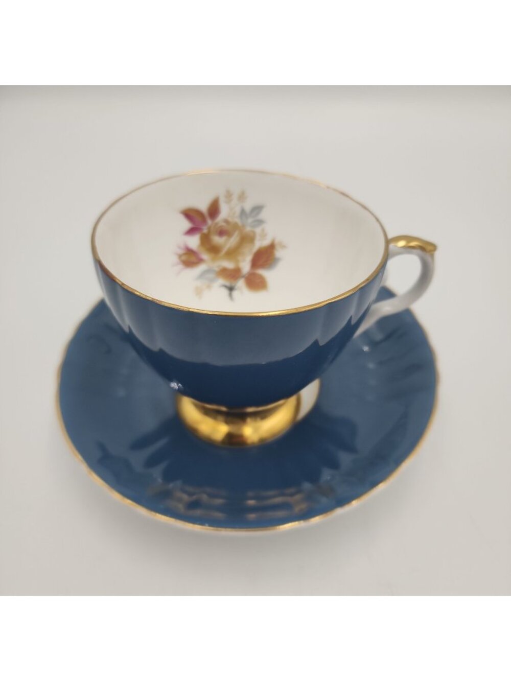Vintage Royal Grafton Fine Bone China Blue Teacup and Saucer
